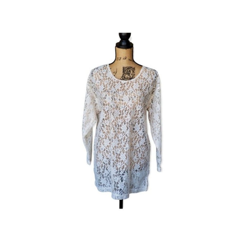Vintage Filati Lace Tunic, Sheer Ivory Size L-XL